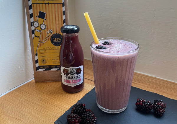 Berry smoothie with Frobishers Bumbleberry Juice and pasta straws